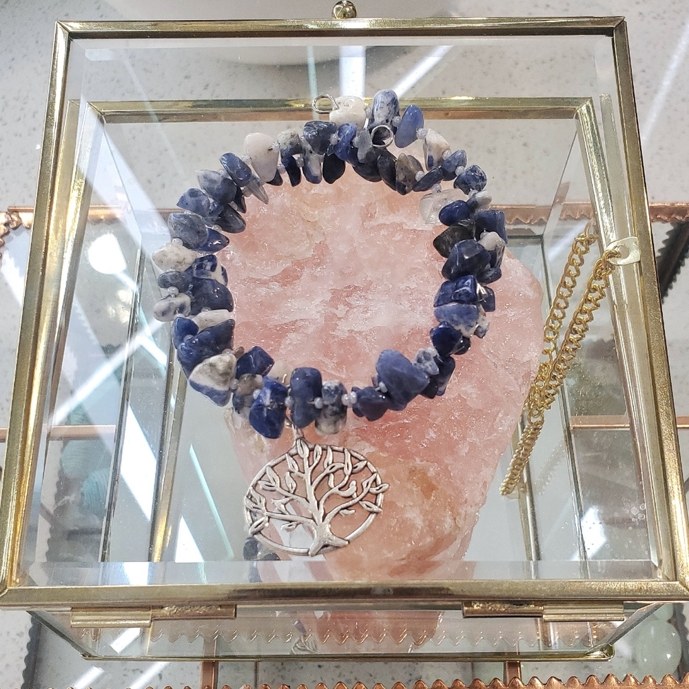 Sodalite Gemstone Dbl Layer Tree of Life Bracelet - Picture 5 of 5